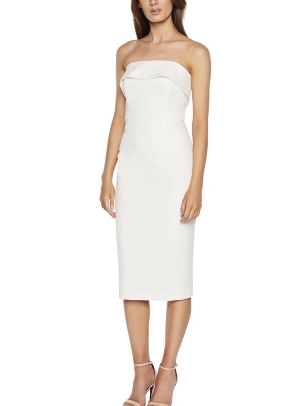Bardot Georgia Strapless Fitted Midi Cocktail Dress Orchid White, Sz 4/XS